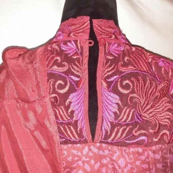 Anthropologie Niki Tlahajan Sz 0 Shift Dress Red Floral Keyhole Embroidry Party - Picture 8 of 10